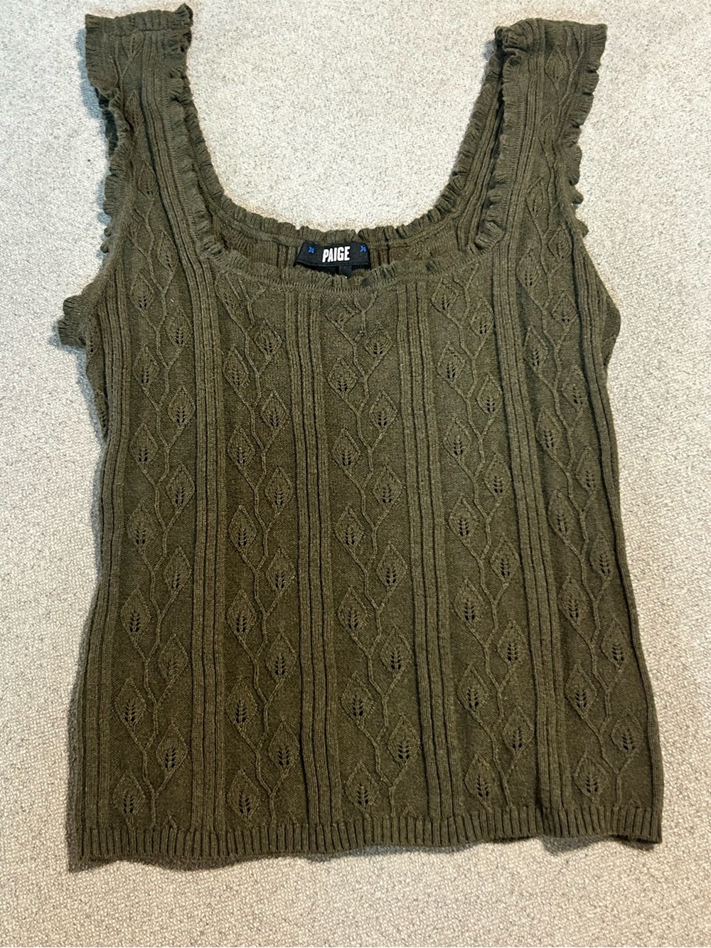 PAIGE Olive Cable Knit Ruffled Strap Tank